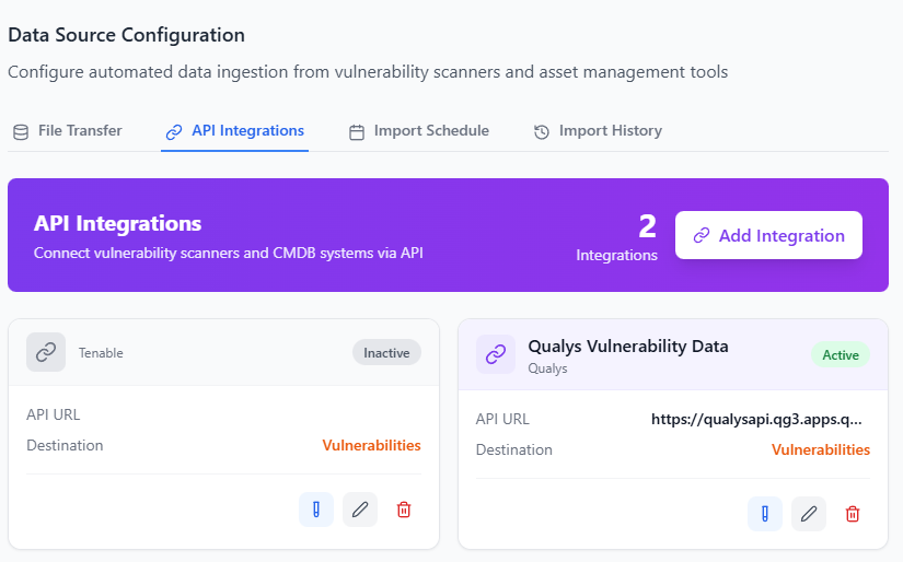 Data import interface showing scanner integration